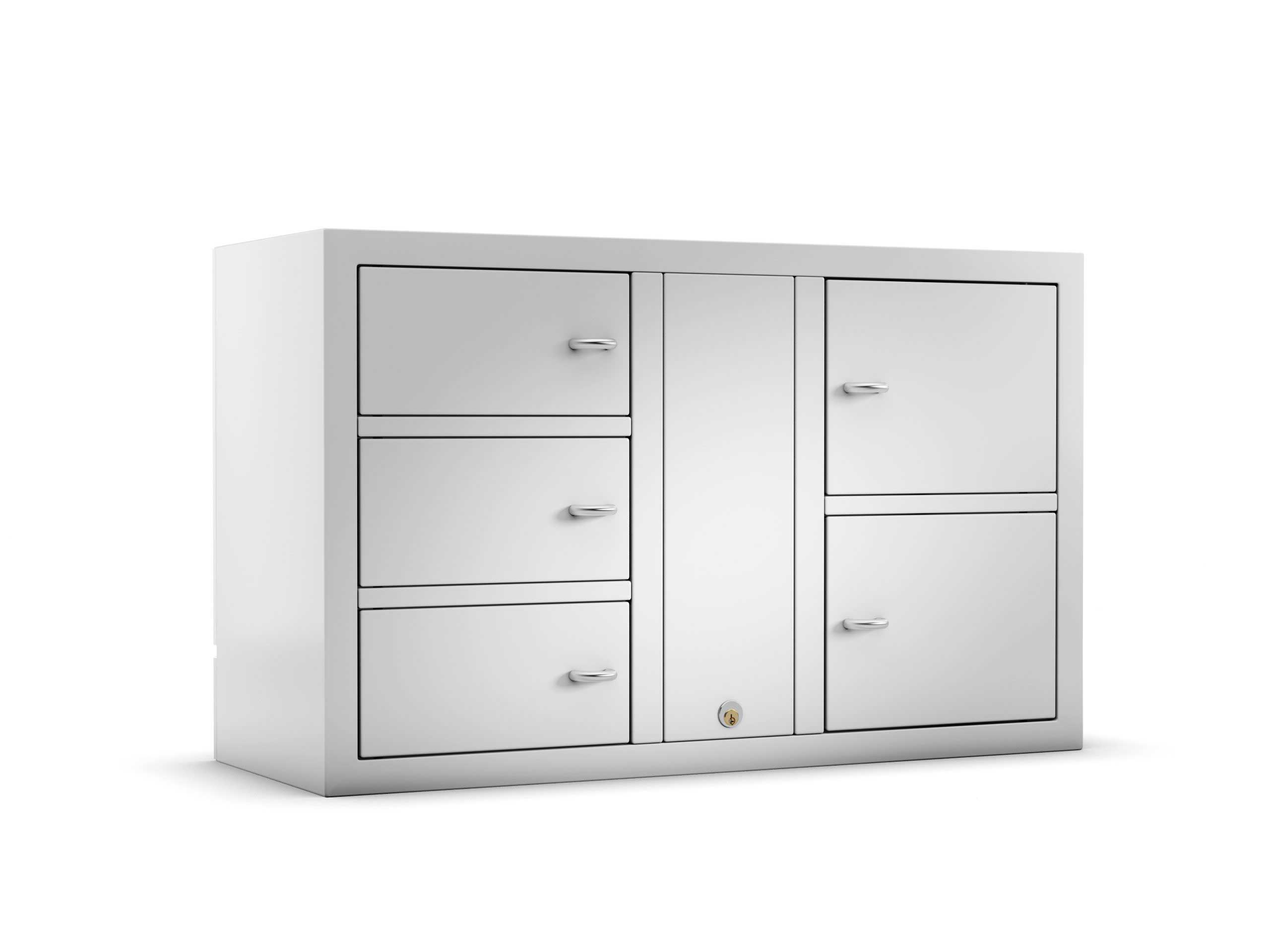 Valuables cabinet 7005 E in the Expansion series with 3 smaller doors and 2 larger doors