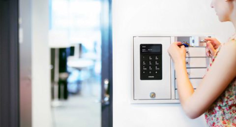 Key management with a key cabinet that has six compartments for key storage and key distribution