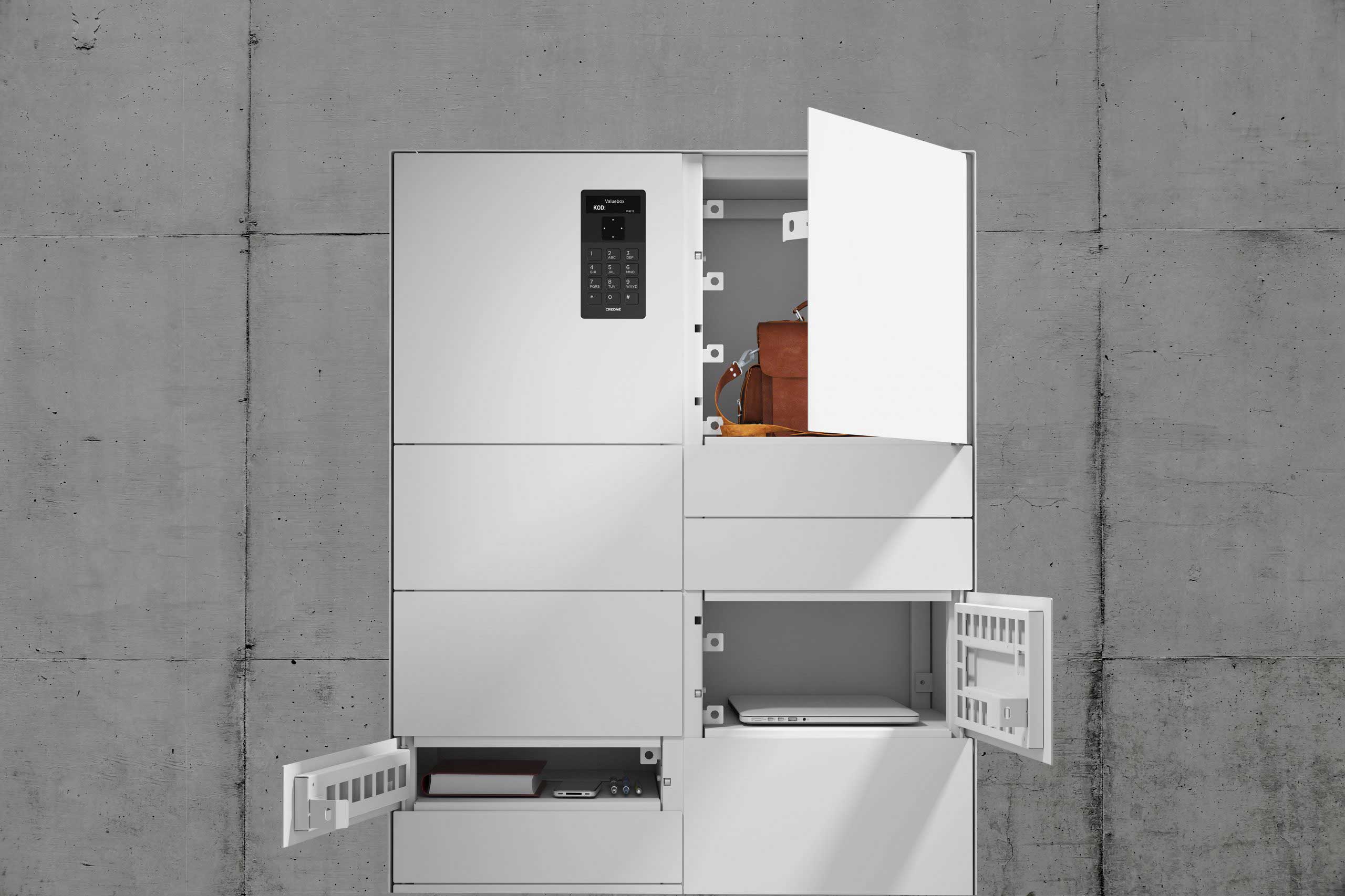 Armoire ValueBox SC de la série Control avec trois différents types de compartiments pour le stockage d’objets.