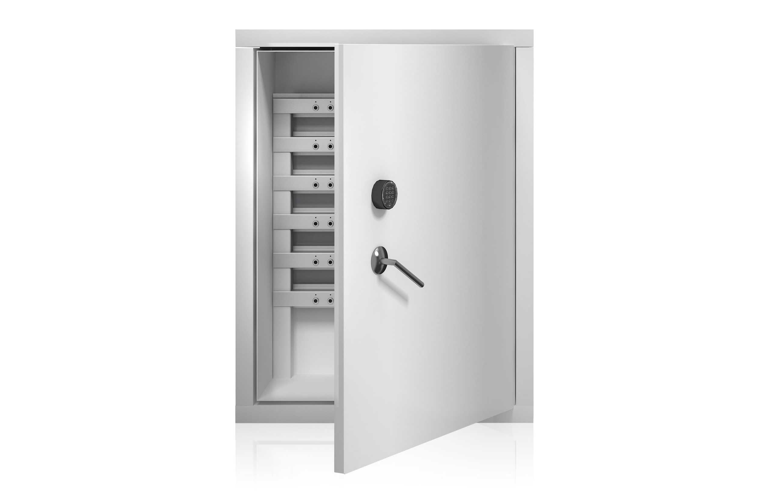 Intelligent key strips with control box mounted in a security cabinet for unique key management.