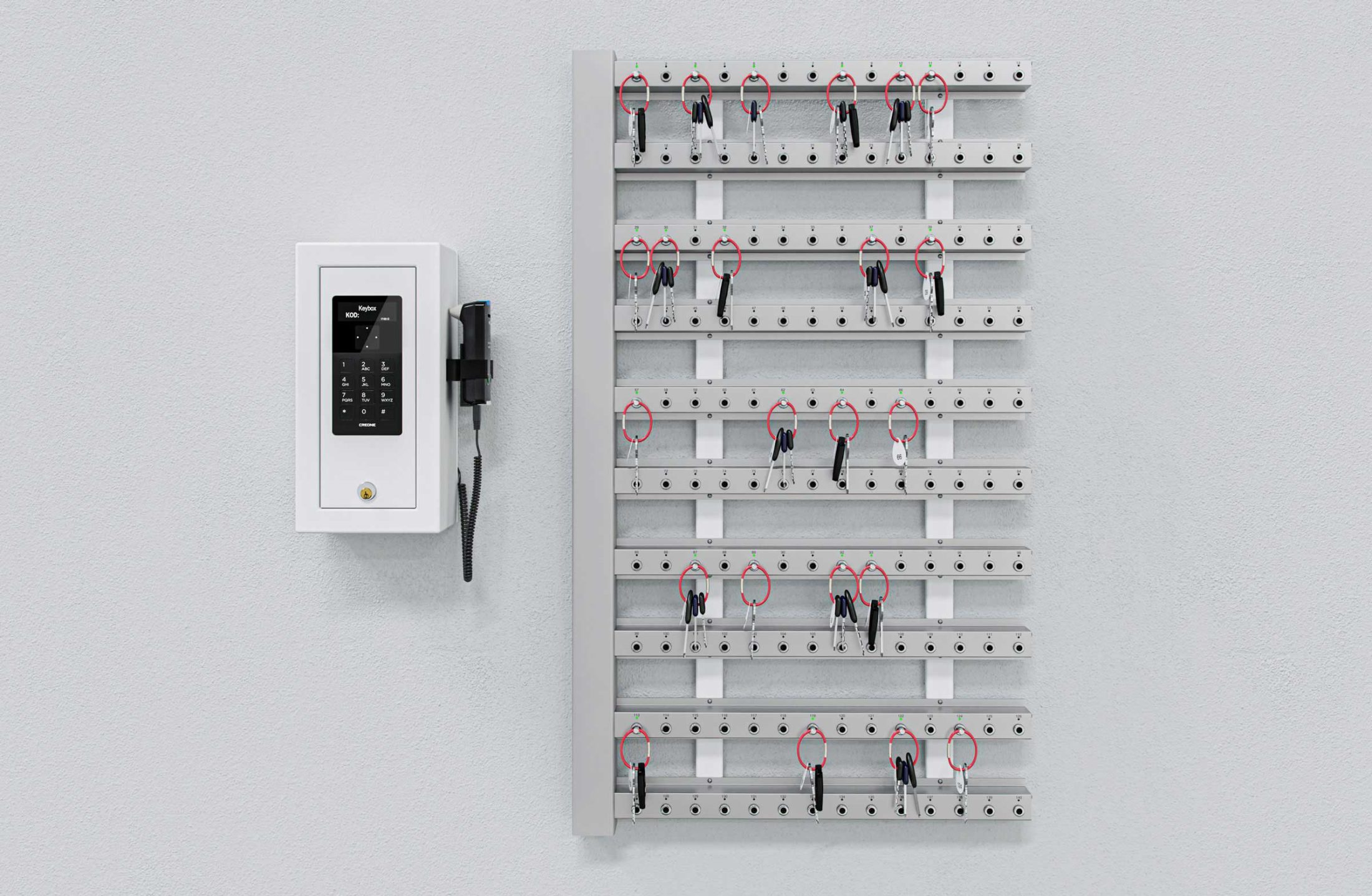 Intelligente Schlüsselleisten mit Schaltschrank zur Wandmontage für die Schlüsselverwaltung.